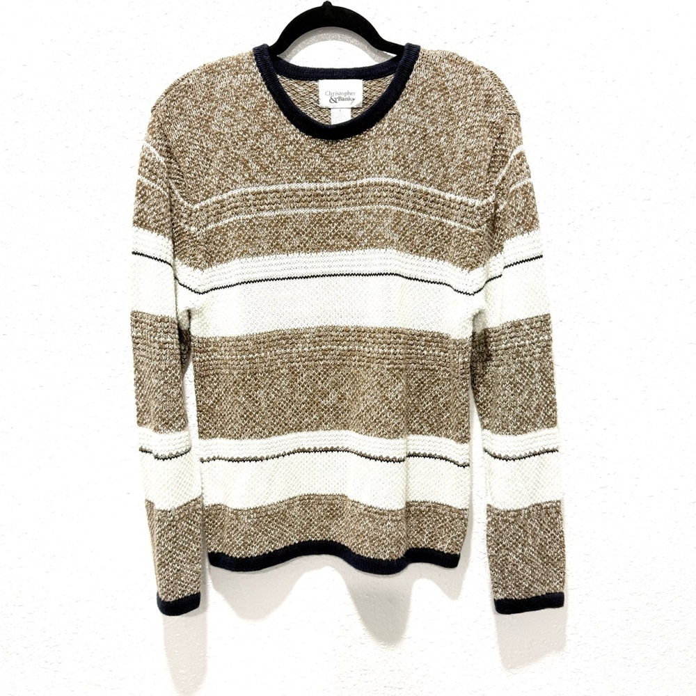 Christopher &‎ Banks Men's Tan and Cream Crewneck Sweater L